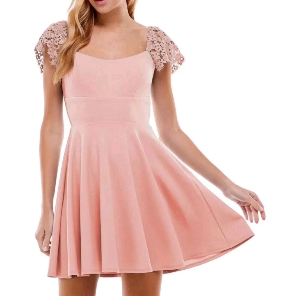 City Studios Womens Lace Trim Short Party Mini Dress Juniors Pale Rose Size 7
